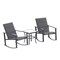 Merrick Lane Brevyn 3 Piece Outdoor Bistro Set with Flex Comfort Rocking Chairs and Steel Framed Glass Top Table